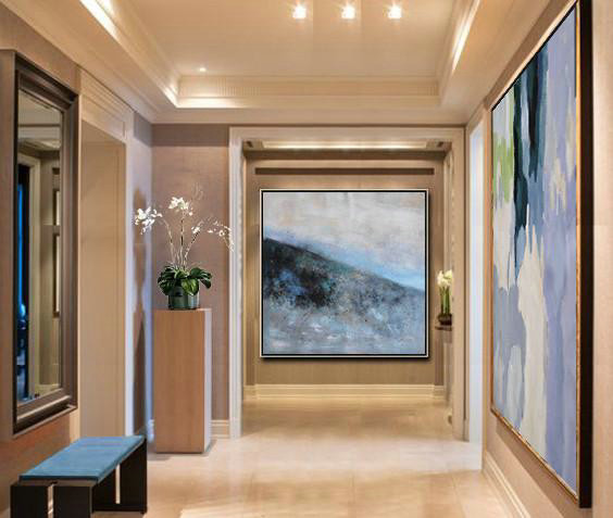 Original Abstract Painting Extra Large Canvas Art,Oversized Abstract Landscape Painting,Canvas Paintings For Sale,Gray,Blue,Black.etc